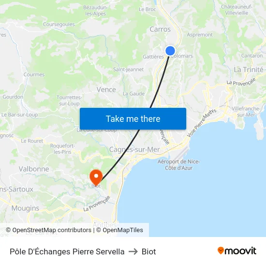 Pôle D'Échanges Pierre Servella to Biot map