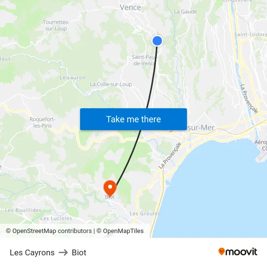 Les Cayrons to Biot map
