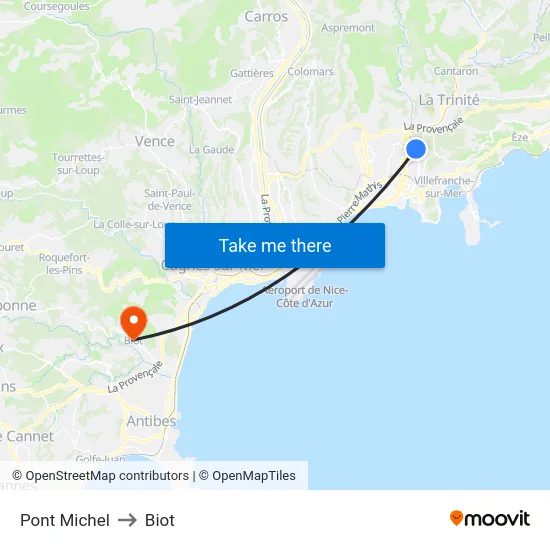 Pont Michel to Biot map