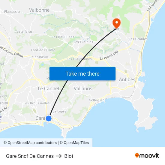 Gare Sncf De Cannes to Biot map