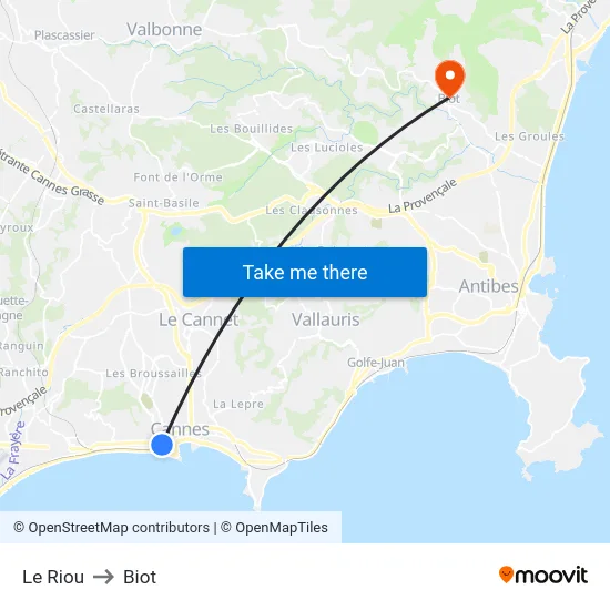 Le Riou to Biot map