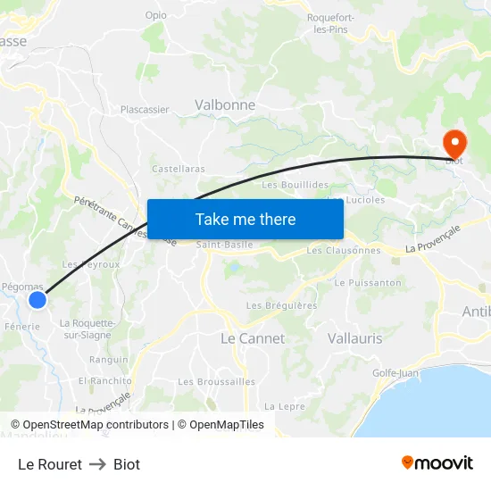 Le Rouret to Biot map