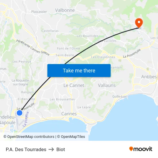P.A. Des Tourrades to Biot map