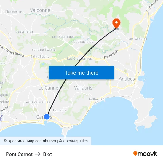 Pont Carnot to Biot map