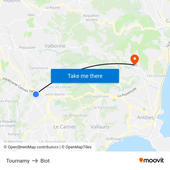 Tournamy to Biot map