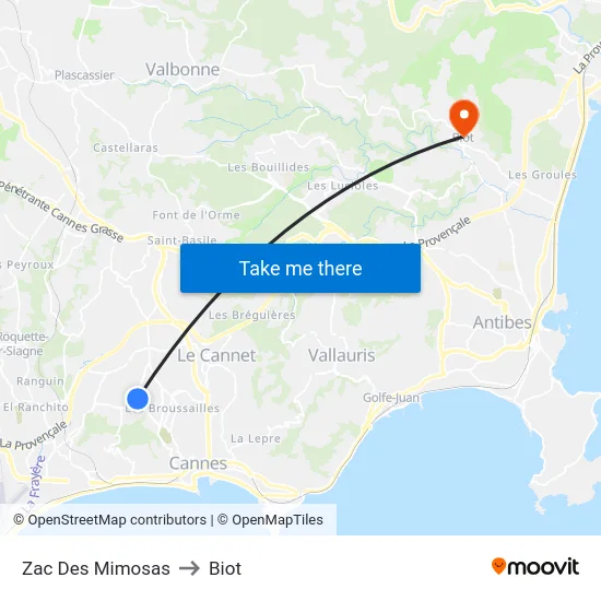 Zac Des Mimosas to Biot map