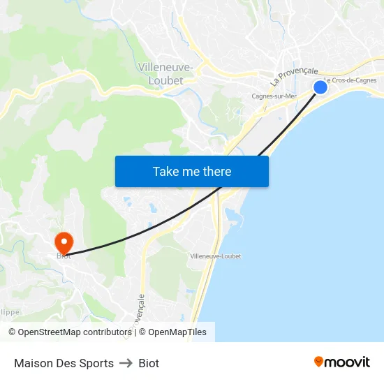 Maison Des Sports to Biot map
