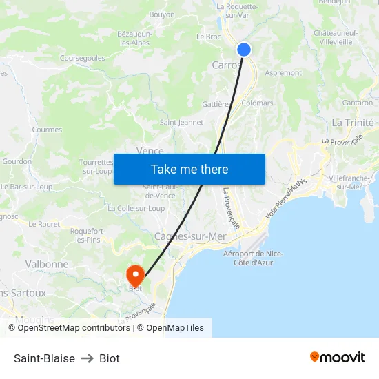 Saint-Blaise to Biot map