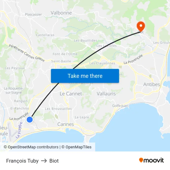 François Tuby to Biot map