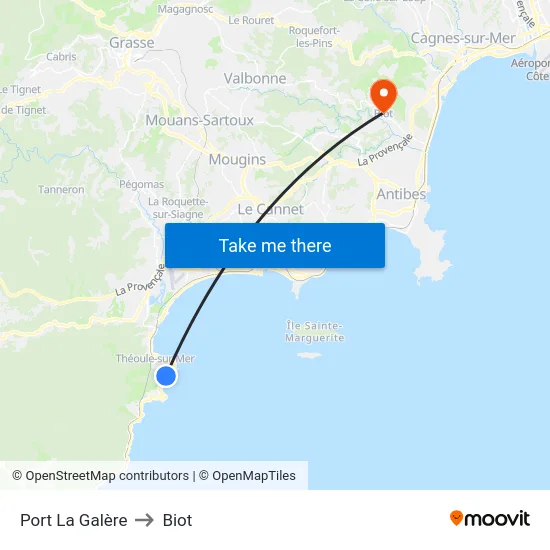 Port La Galère to Biot map