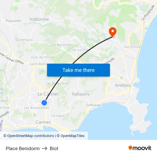 Place Benidorm to Biot map