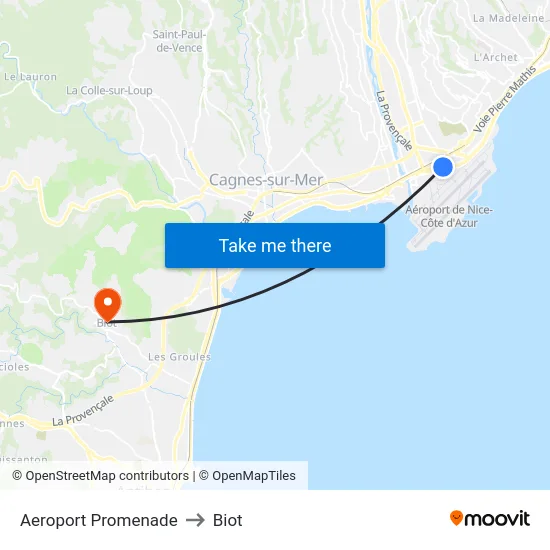 Aeroport Promenade to Biot map