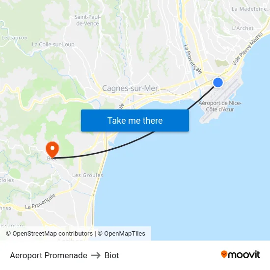 Aeroport Promenade to Biot map