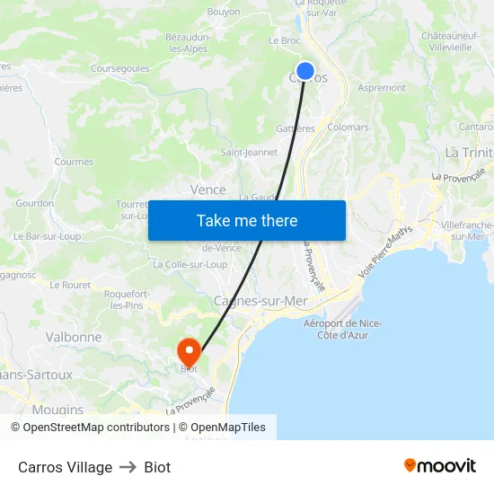 Carros Village to Biot map