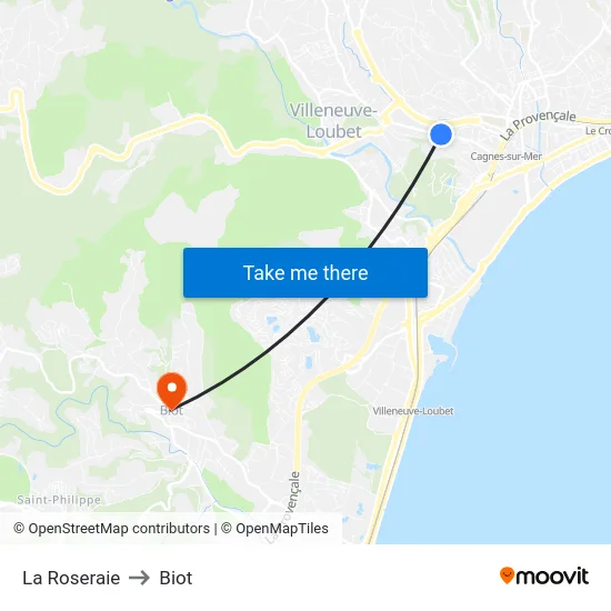 La Roseraie to Biot map