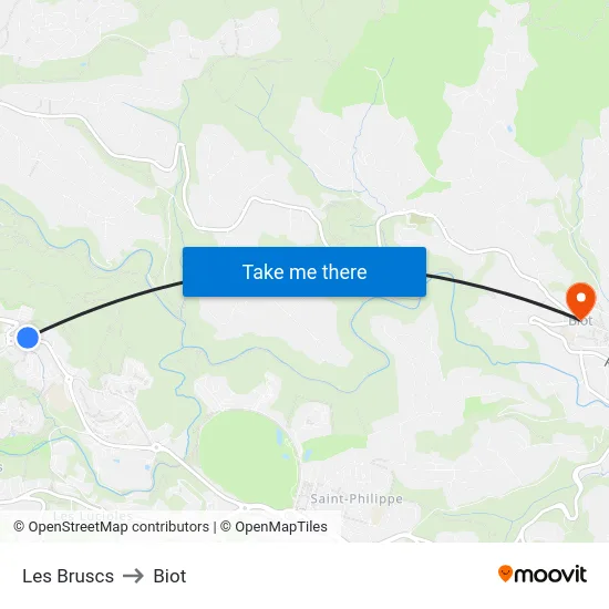 Les Bruscs to Biot map