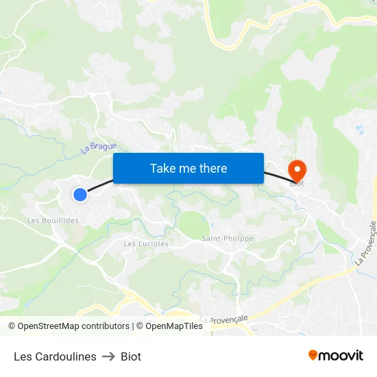 Les Cardoulines to Biot map