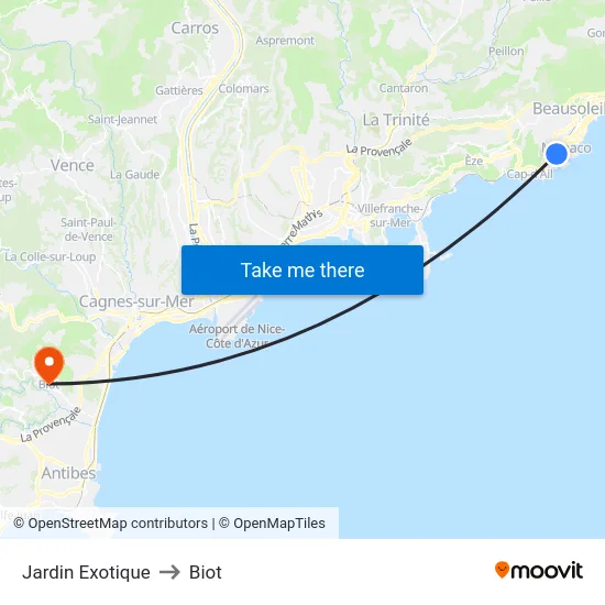 Jardin Exotique to Biot map