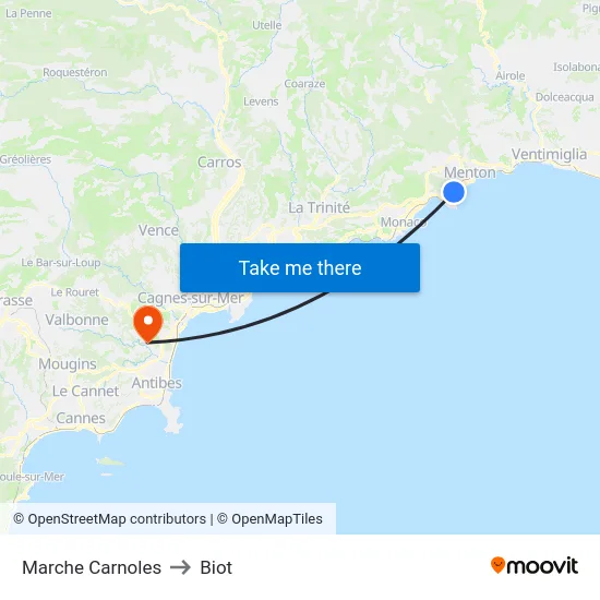 Marche Carnoles to Biot map