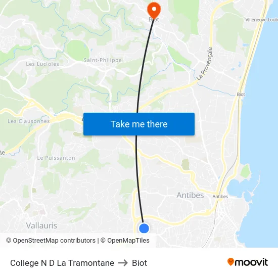 College N D La Tramontane to Biot map