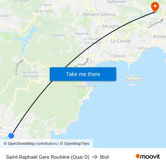 Saint-Raphaël Gare Routière (Quai D) to Biot map