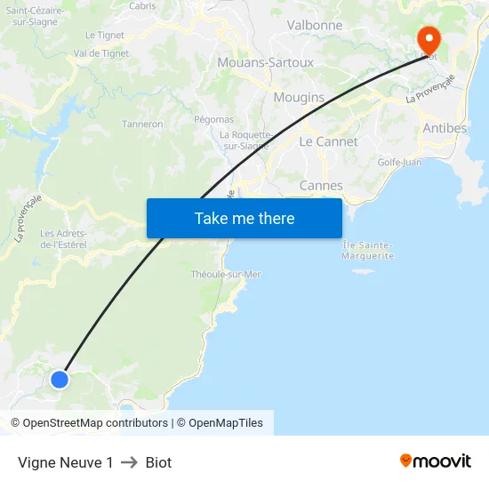 Vigne Neuve 1 to Biot map