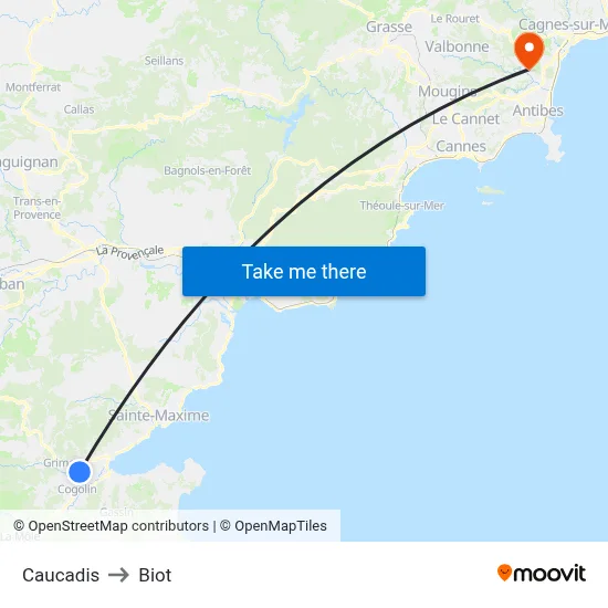 Caucadis to Biot map