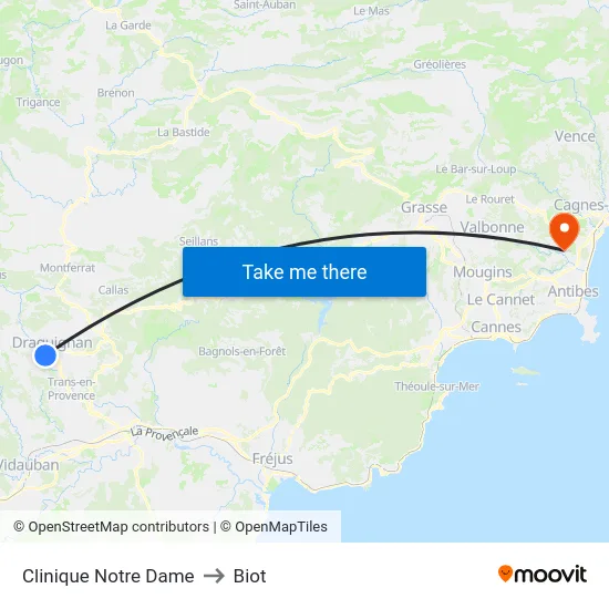 Clinique Notre Dame to Biot map