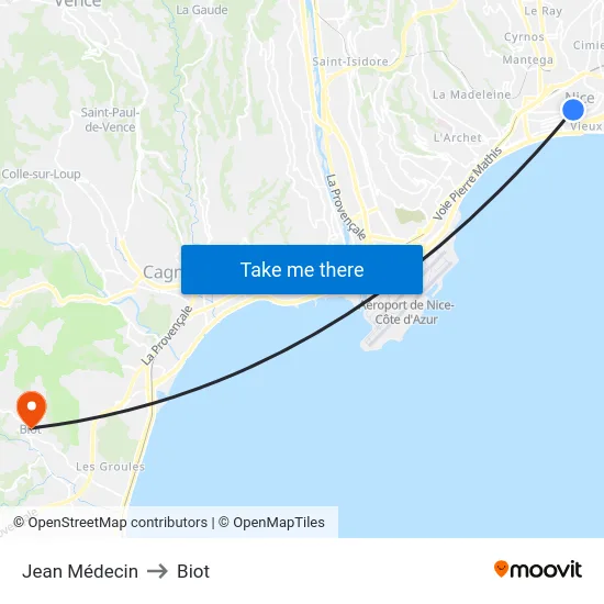 Jean Médecin to Biot map