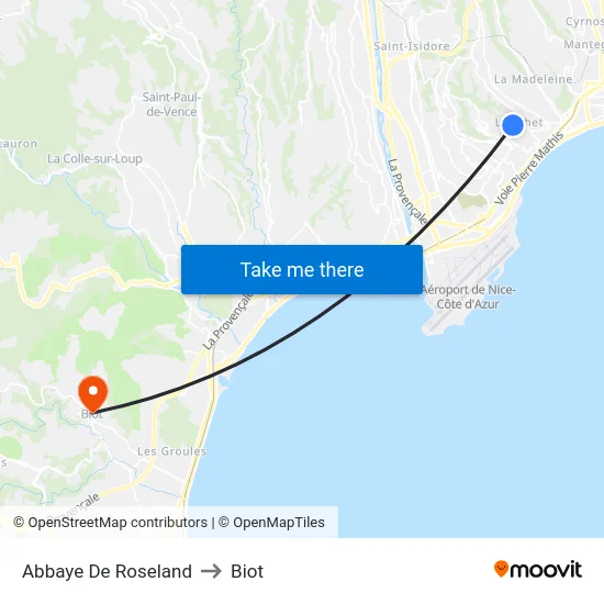 Abbaye De Roseland to Biot map