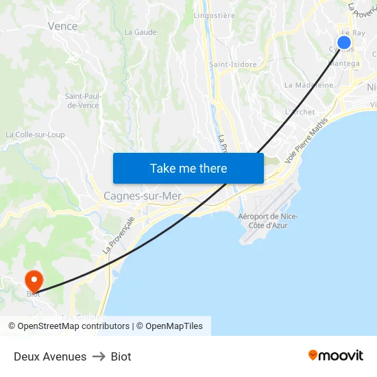 Deux Avenues to Biot map