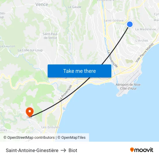 Saint-Antoine-Ginestière to Biot map