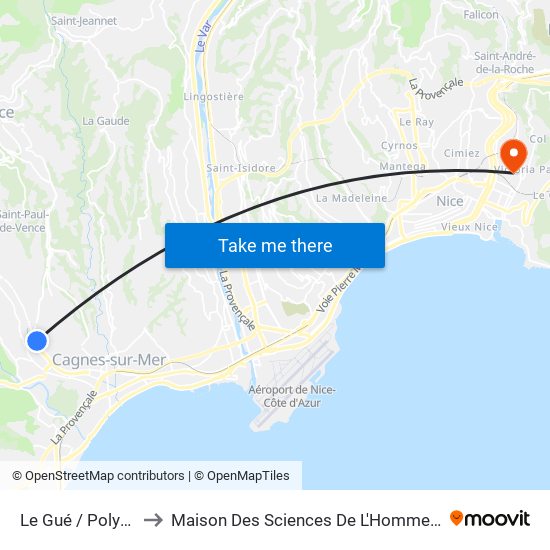 Le Gué / Polygone Riviera to Maison Des Sciences De L'Homme Et De La Société Sud-Est map