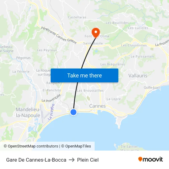 Gare De Cannes-La-Bocca to Plein Ciel map