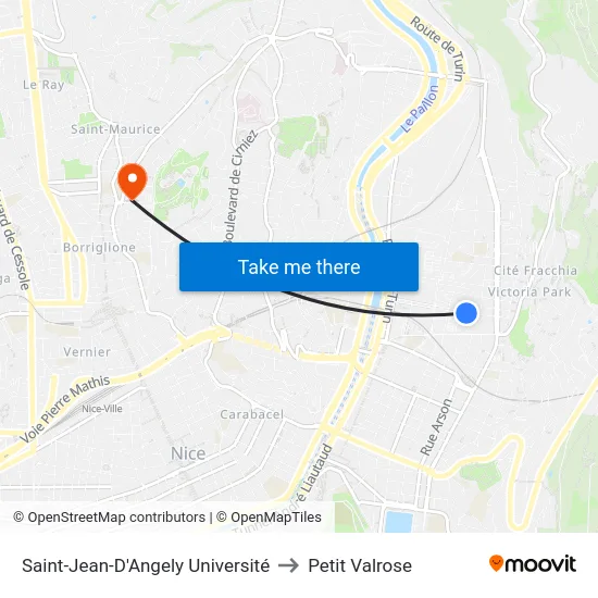 Saint-Jean-D'Angely Université to Petit Valrose map