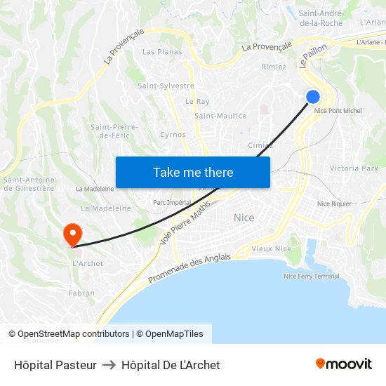 Hôpital Pasteur to Hôpital De L'Archet map