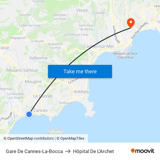 Gare De Cannes-La-Bocca to Hôpital De L'Archet map
