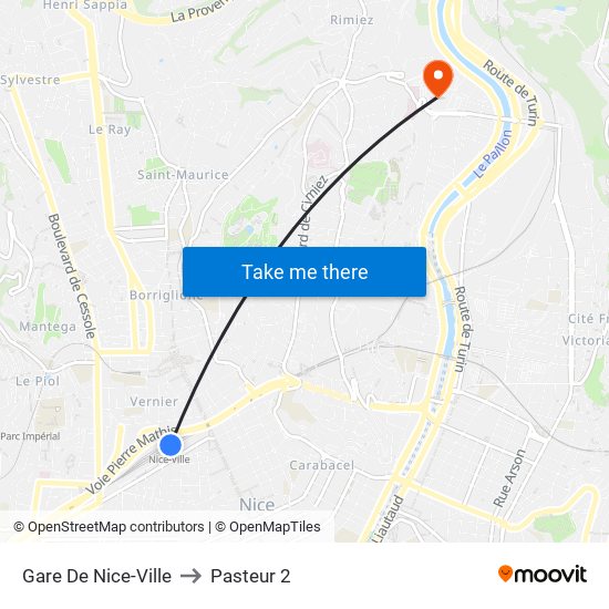 Gare De Nice-Ville to Pasteur 2 map