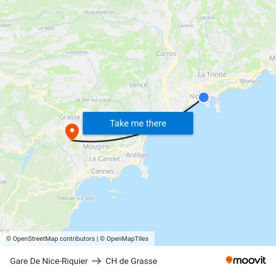 Gare De Nice-Riquier to CH de Grasse map