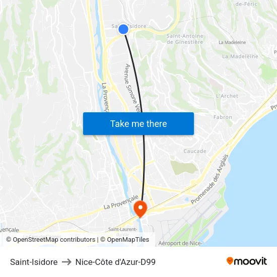 Saint-Isidore to Nice-Côte d'Azur-D99 map