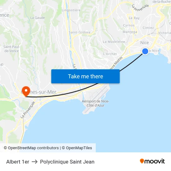 Albert 1er to Polyclinique Saint Jean map