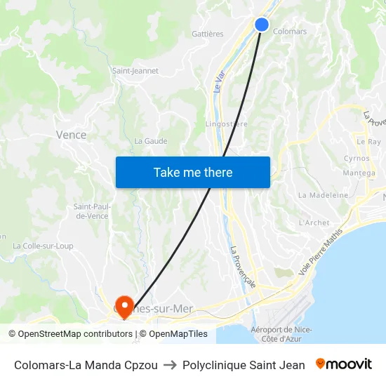 Colomars-La Manda Cpzou to Polyclinique Saint Jean map