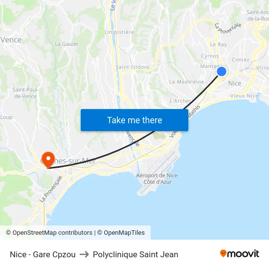 Nice - Gare Cpzou to Polyclinique Saint Jean map