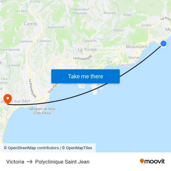 Victoria to Polyclinique Saint Jean map