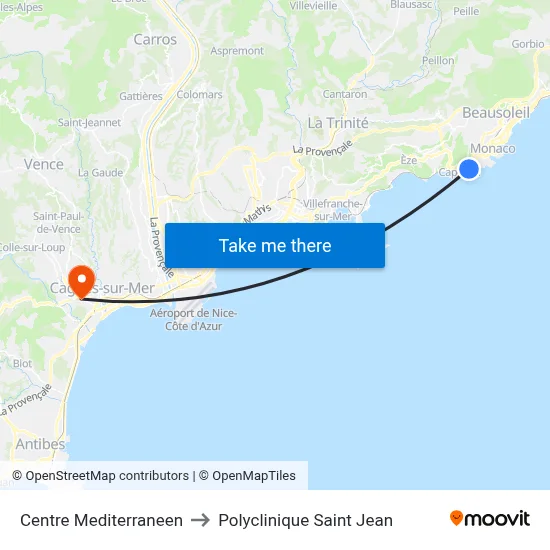 Centre Mediterraneen to Polyclinique Saint Jean map