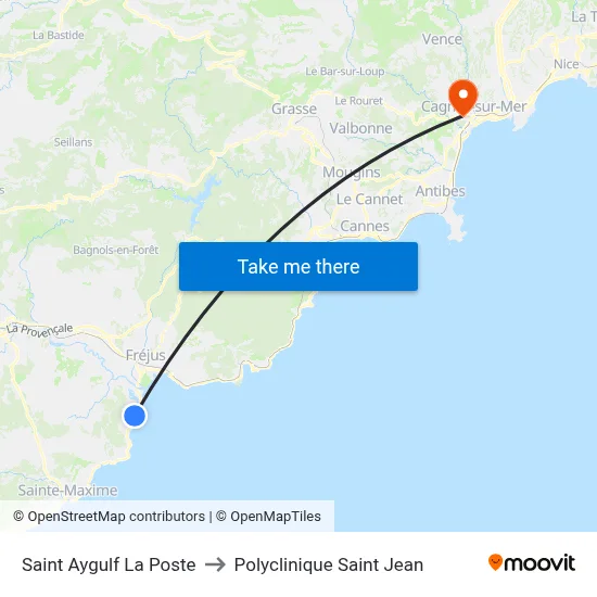 Saint Aygulf La Poste to Polyclinique Saint Jean map