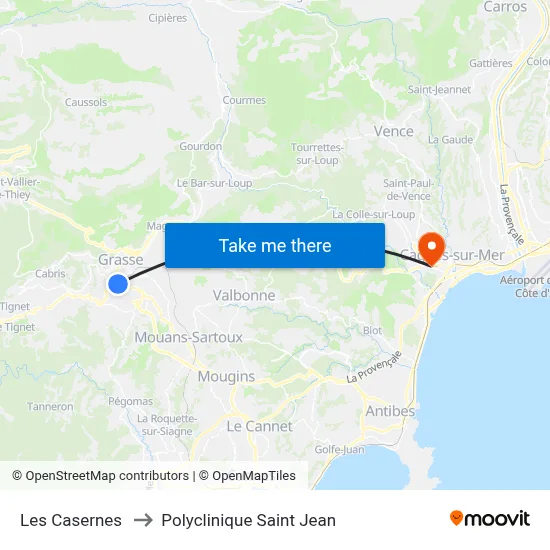 Les Casernes to Polyclinique Saint Jean map