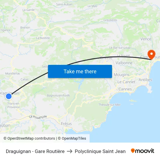 Draguignan - Gare Routière to Polyclinique Saint Jean map
