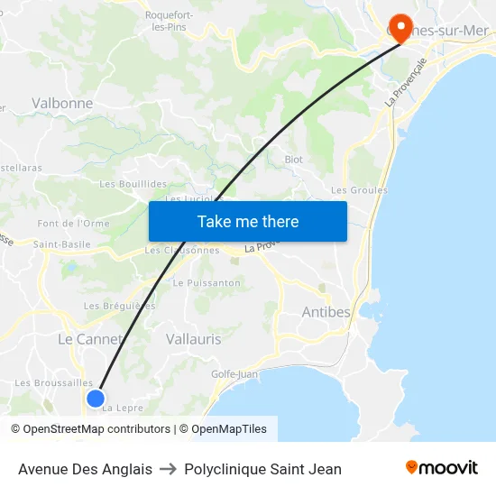 Avenue Des Anglais to Polyclinique Saint Jean map