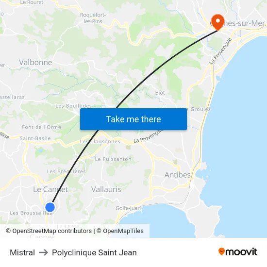 Mistral to Polyclinique Saint Jean map